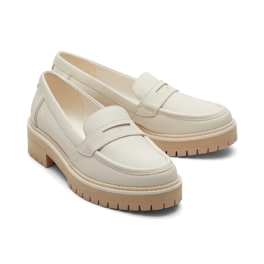Toms Cream Loafers with Tan Soles